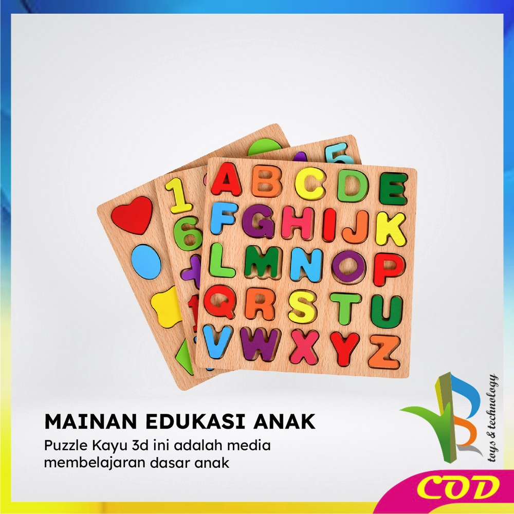 RB-M313 Mainan Edukasi Anak Puzzle Kayu 3D Huruf Angka dan Bangun Datar / Puzzle Alphabet Mainan Kayu Anak / Wooden Toys ABC Kids