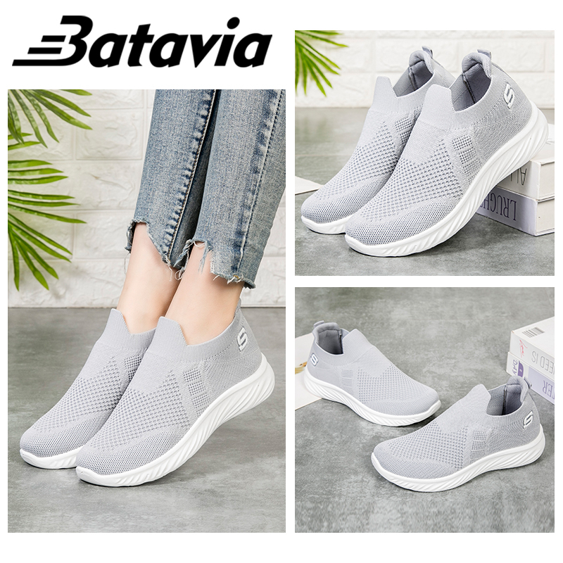 Batavia fashion impor sepatu rajut wanita Sepatu Wanita sandal Sepatu olahraga wanita slip on rajut terbang terbaru sepatu hitam sepatu Sepatu sekolah Sepatu Wanita kekinian N5