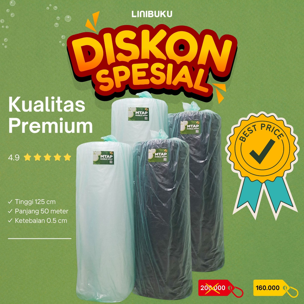

1 Roll Bubble Wrap MTAP 1,25 x 50 Meter Bening Putih