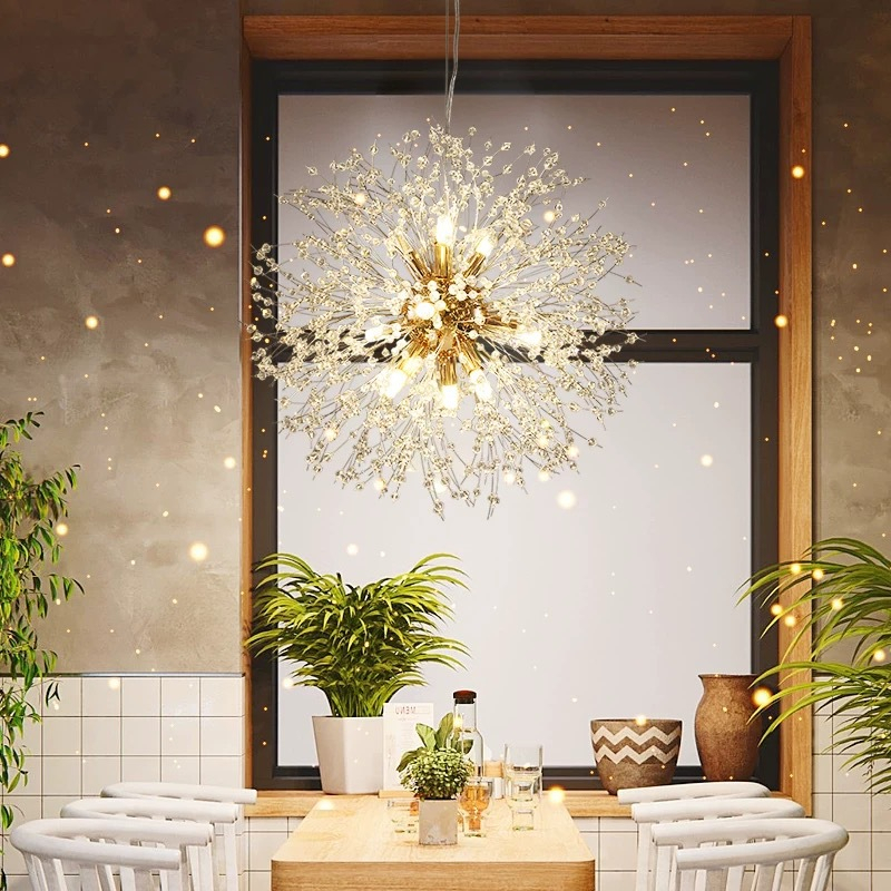 Lampu Gantung Kristal Bintang Dandelion 8/12 Bolham 3 Warna Chandelier Ruang Tamu Restoran Kamar Tidur Mal Perbelanjaan Lampu Dekoratif Lampu langit -langit