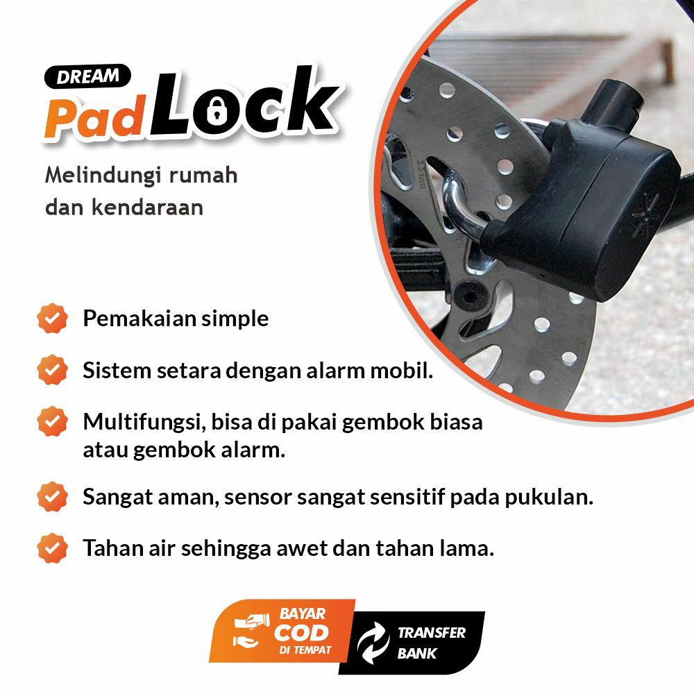 [BISA COD] Padlock Gembok Alarm Anti Maling Ring Panjang Gembok Anti Pencuri Pengaman Motor Alarm