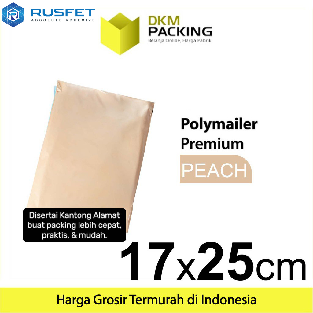 

Amplop Plastik Packing 17x25cm Polimailer RUSFET Polymailer PREMIUM TERMURAH Peach / SATUAN