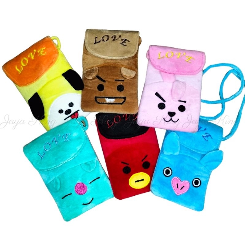 Tas Selempang HP Sling Phone 1 Slot Bahan Beludru Plush Boneka