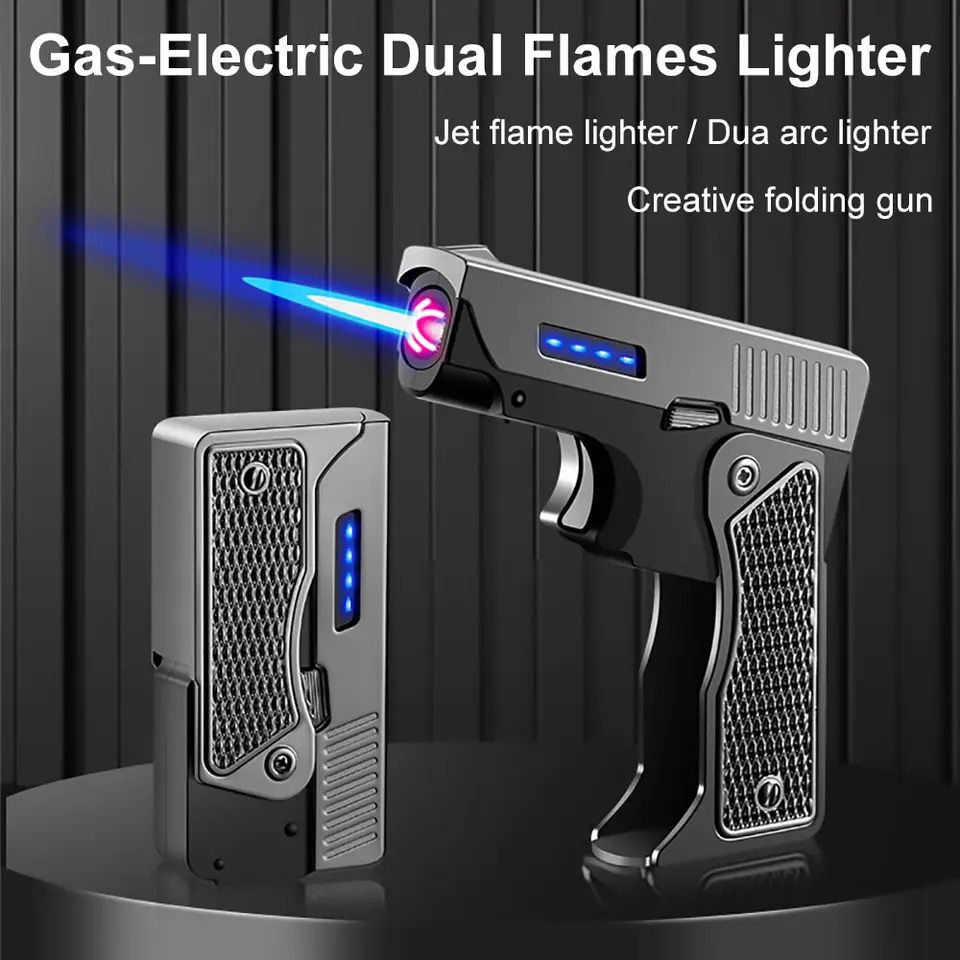 Mancis Korek Lipat Dual Fungsi AW856 Gas & Elektirk Korek Pistol Gift