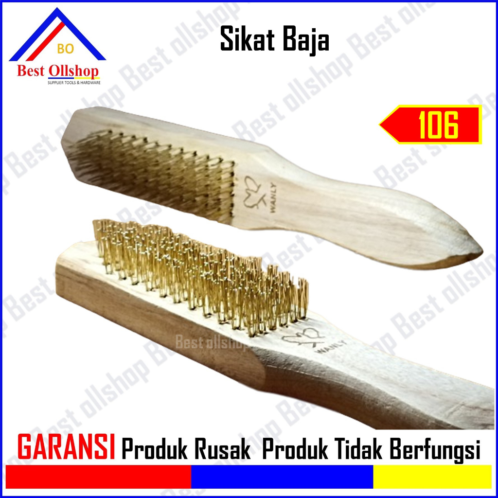 Sikat Baja Kuningan Brush Steel Wire 106 Gagang Kayu Plastik Waja Pembersih Karat