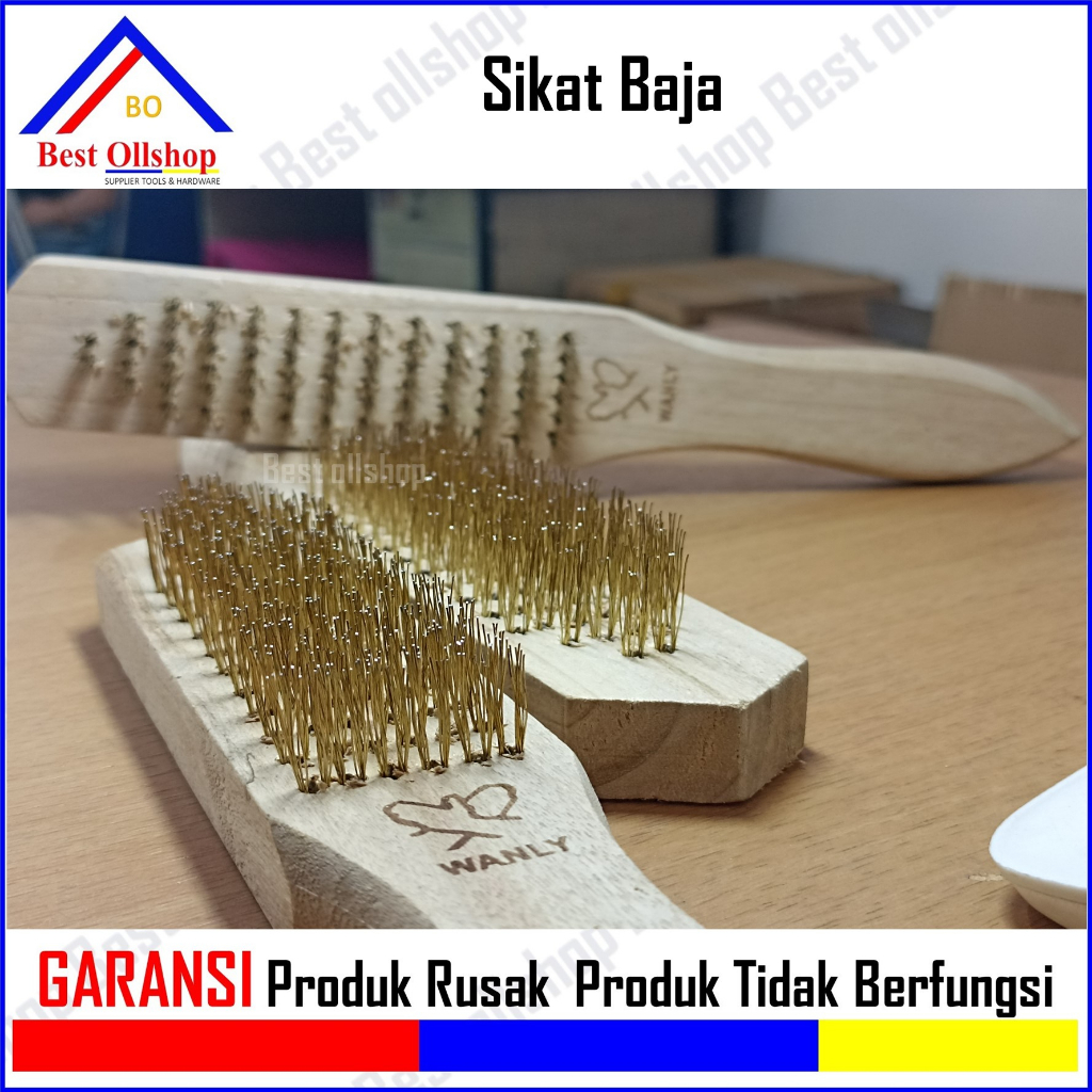 Sikat Baja Kuningan Brush Steel Wire 106 Gagang Kayu Plastik Waja Pembersih Karat