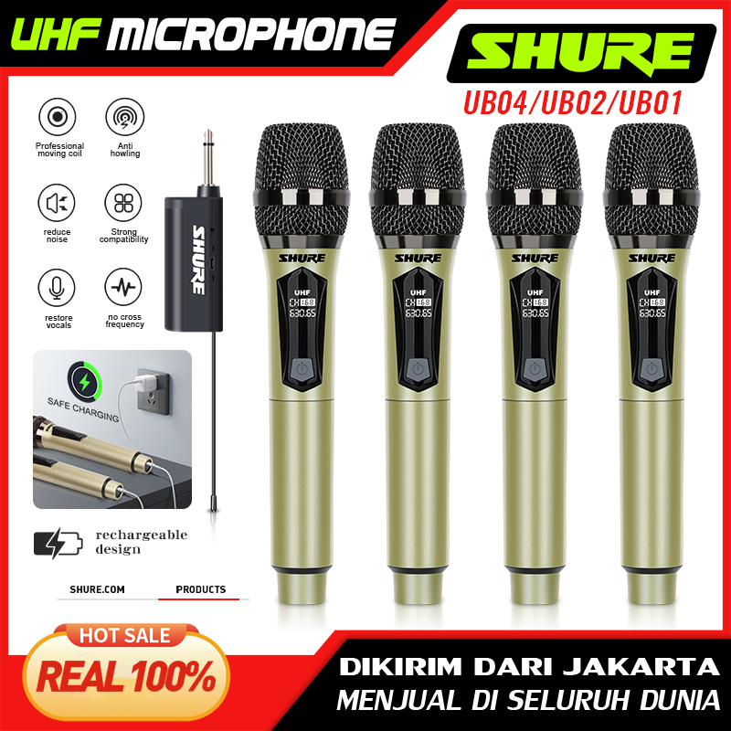 UB04 versi profesional genggam yang dapat diisi ulang antarmuka tipe-c antarmuka mikrofon dinamis nirkabel 30-50m jarak penerimaan UHF kinerja panggung keluarga bernyanyi Karaoke luar ruangan dalam ruangan 6.35MM COD model peningkatan asli