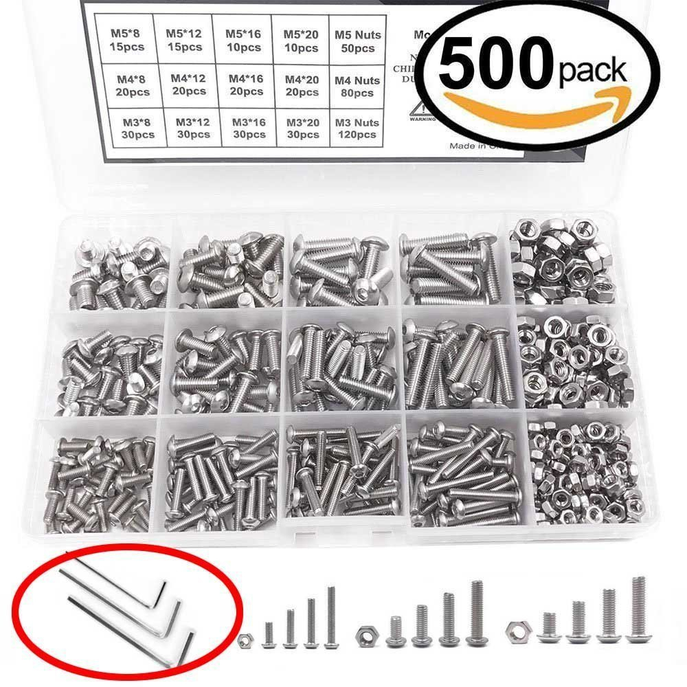 500pcs Baut Soket Mur dan Mur Stainless Steel 304 Hex Socket Bolt and Nuts Set M3/M4/M5