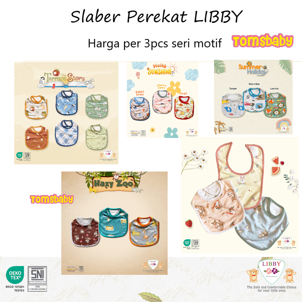 [TOMS] [BUNDLE HEMAT 3pcs] LIBBY (3pcs) Slaber BIB Perekat Bayi Motif Terbaru Grosir