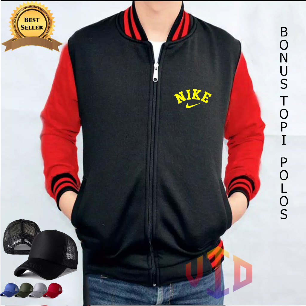 BONUS TOPI.....JAKET BISSBOLL Resleting NIKE 0001 Motif YELLOW+ TOPI/ Sweatshirt Hoodie Pria/Wanita/