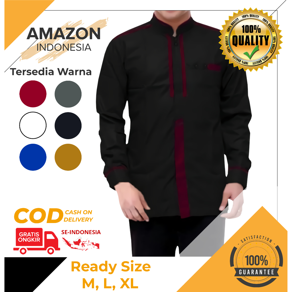 Baju Koko Pria Lengan Panjang Motif Polos Warna Black Toyobo - Baju Koko Pria Dewasa - Busana Muslim Pria - Baju Lebaran Pria - Koko Pria Dewasa - Muslim Pria - Baju Kokoh - Baju Koko Batik - Koko Batik Pria - Alqorni - Baju Ramadhan - Seragam Hadroh