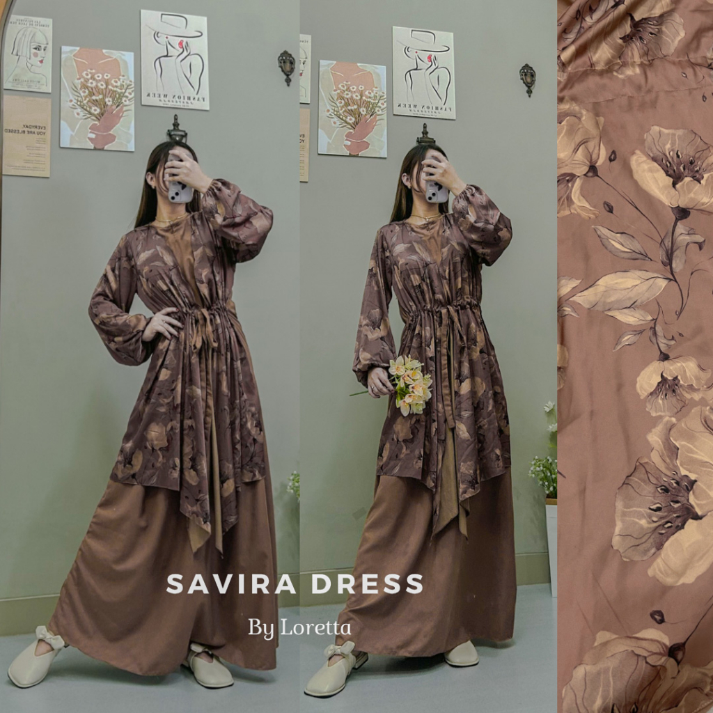 Dress Savira - Kasual Dress Muslim - MIDI DRESS Muslim Kekinian Cantik - Dress Gamis Silk Motif - Dr