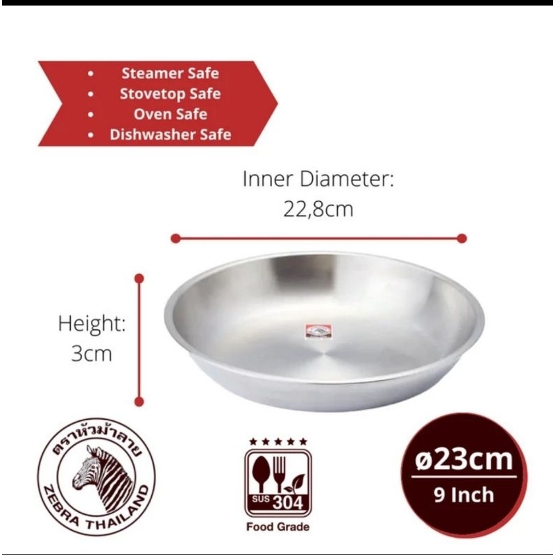 ZEBRA Deep Tray 9&quot; 119023 Stainless Steel - Nampan Bulat - Baki Bulat