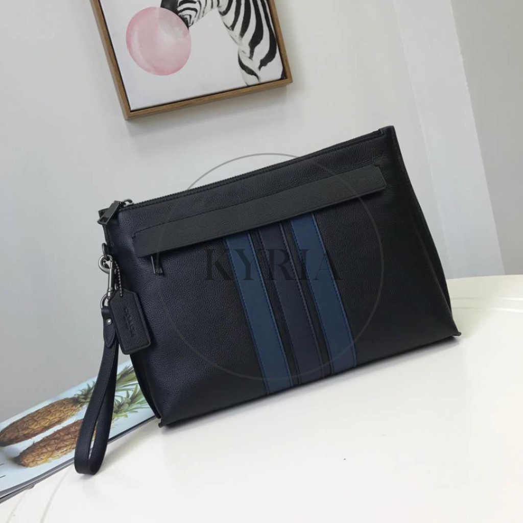 TAS PRIA CLUTCH BAG BLACK STRIPE CASUAL BUSINESS LARGE CAPACITY CH 31514
