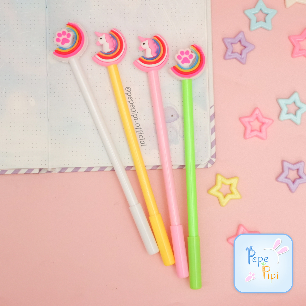 4 &amp;12 pcs Pena Gel Rainbow Animal Pen Bolpen Pulpen Bolpoin Karakter hewan pelagi ayam paw