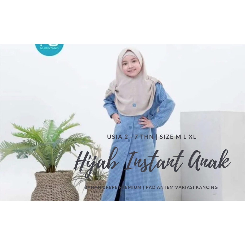 Hijab Instant Anak Nubi Pet Antem Crepe Premium usia 2 - 8 tahun / Kerudung geblus Anak Sekolah TK PAUD