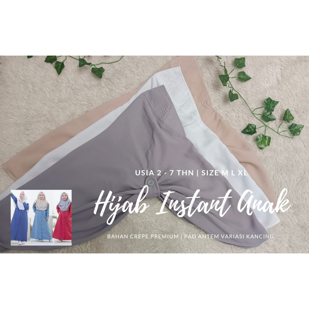 Hijab Instant Anak Nubi Pet Antem Crepe Premium usia 2 - 8 tahun / Kerudung geblus Anak Sekolah TK PAUD