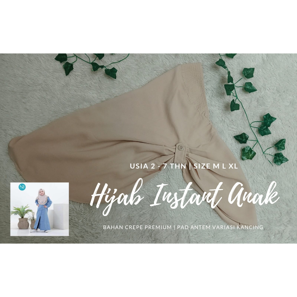 Hijab Instant Anak Nubi Pet Antem Crepe Premium usia 2 - 8 tahun / Kerudung geblus Anak Sekolah TK PAUD