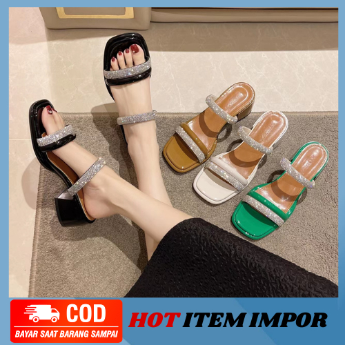 MB-SW16 Sandal Heels Wanita Korea Shiny Fashion Import COD