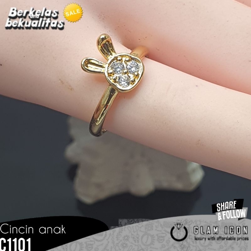 Cincin anak motif kelinci tiga mata cute C1101 CAG