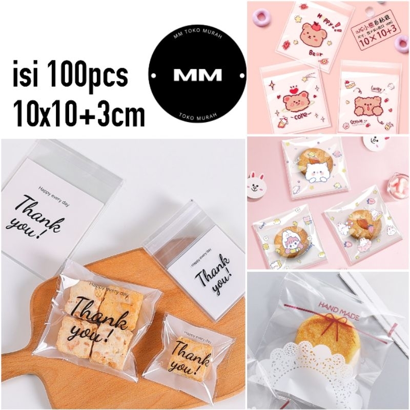 

10x10cm plastik OPP cookies kue donut permen plastik OPP SEAL perekat