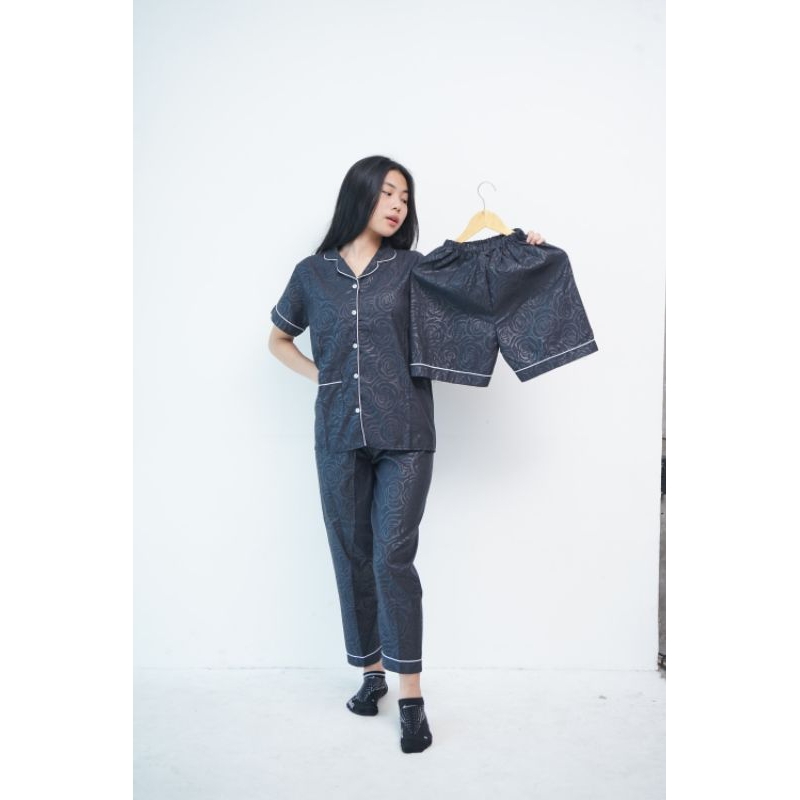AC-Piyama Setelan 3in1/Baju Tidur Wanita Dewasa Bahan Katun Embos Ukuran M L XL