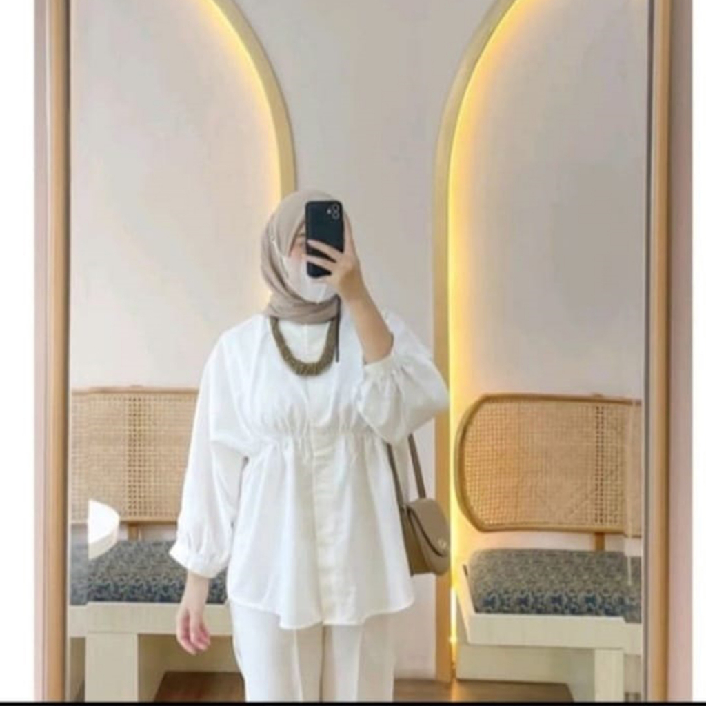 Kemeja Wanita Linen Blouse Cewek Blus Perempuan Korea Kekinian