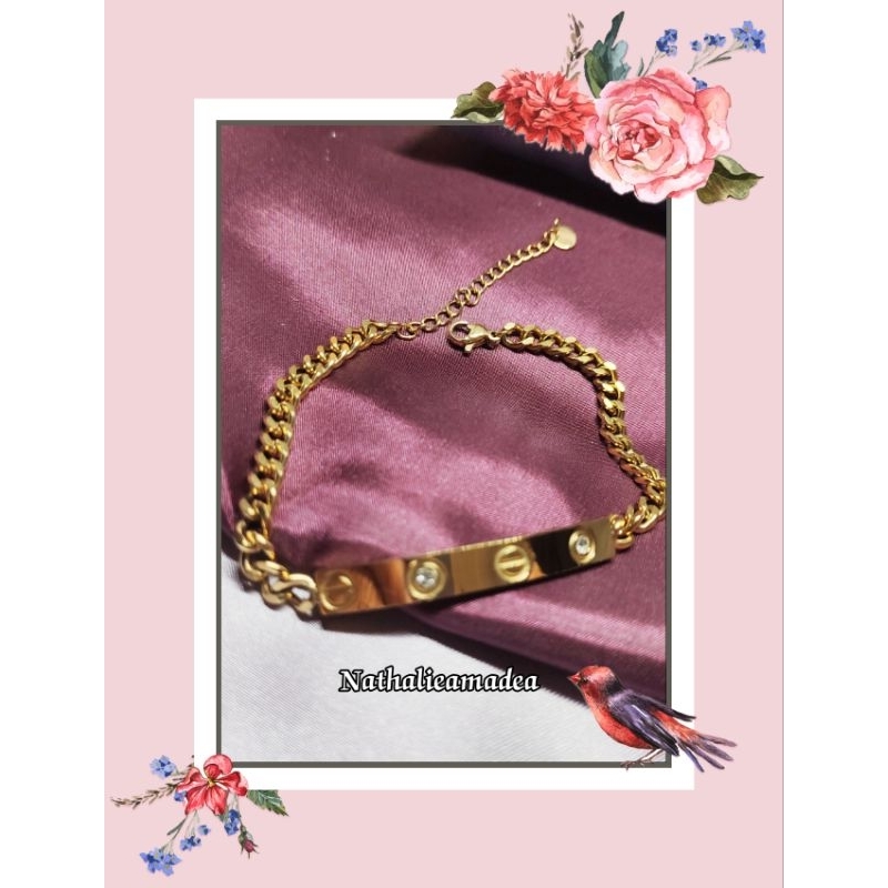 Gelang Rantai Titanium Model Plat Warna Gold