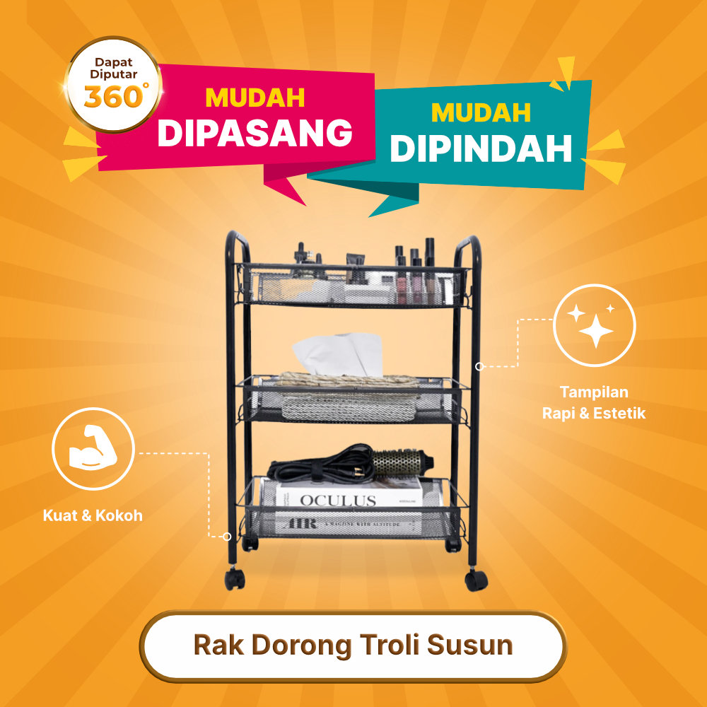 Rak Dorong Troli Roda Penyimpanan Classic Serbaguna 3 dan 4 Tingkat Untuk Toilet, Kamar Mandi, Dapur - Mufid