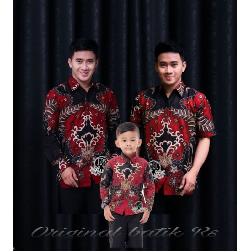 kemeja hem batik pria m l xl xxl motif kenzo merah