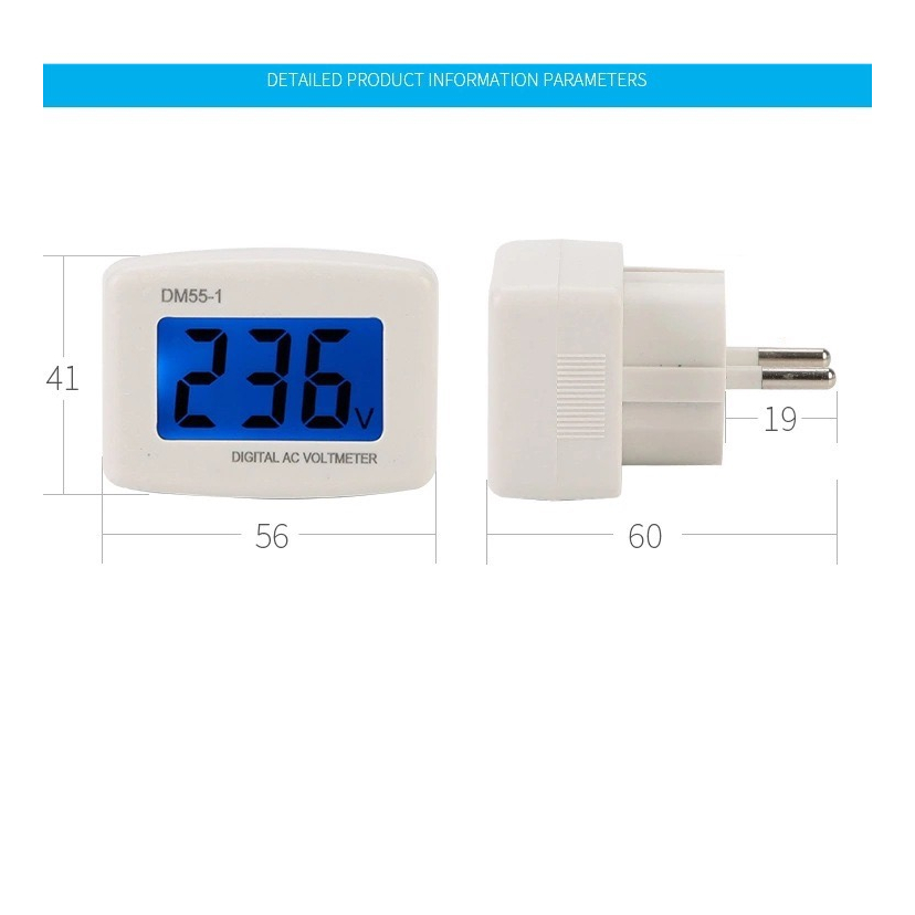 IMPOR VOLTMETER DM55-1 AC VOLT METER 220V PLUG EU ALAT UKUR TEGANGAN LISTRIK TINGGAL COLOK LAMPU TIDUR