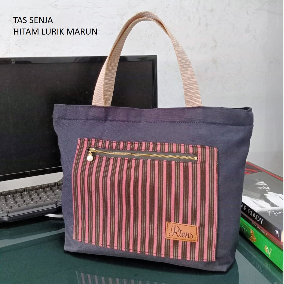 TAS KANVAS SENJA. TAS KANVAS EKSKLUSIF. TAS KANVAS PREMIUM KOMBINASI LURIK BY RIENS COLLECTIONS