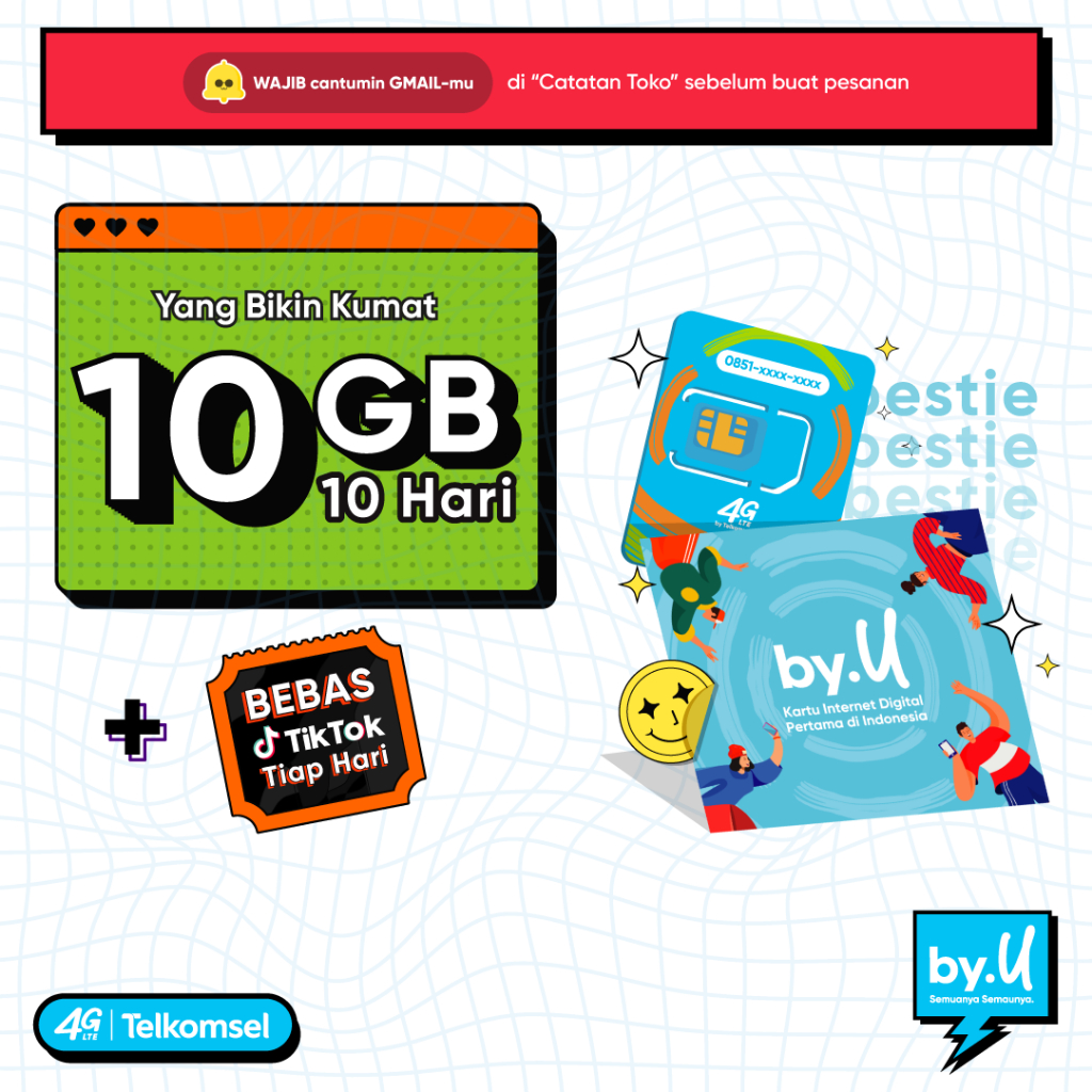 Kartu Perdana by.U Kuota 10 GB | 10 Hari