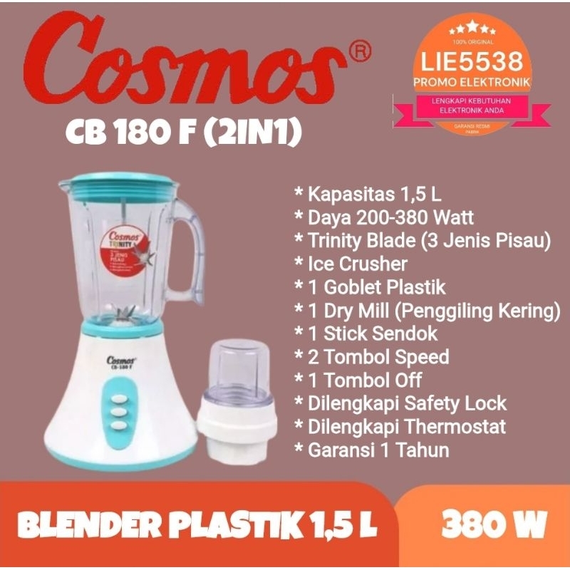 Blender COSMOS CB 180 F / CB-180-F Blender Plastik Trinity 1.5 L (2in1) GARANSI RESMI