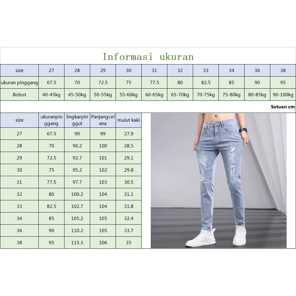 Celana Jeans Pria SLIM FIT STANDAR STRETCH SOBEK Korean Style Biru Muda Original Cowok Pensil Denim Skinny Laki Laki Dewasa Big Size