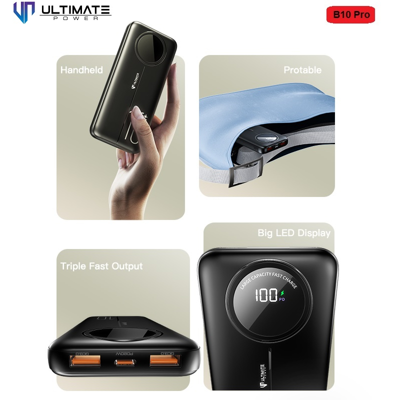 Ultimate Power bank Triple Fast Charging Powerbank 10000 QC+PD B10 Pro