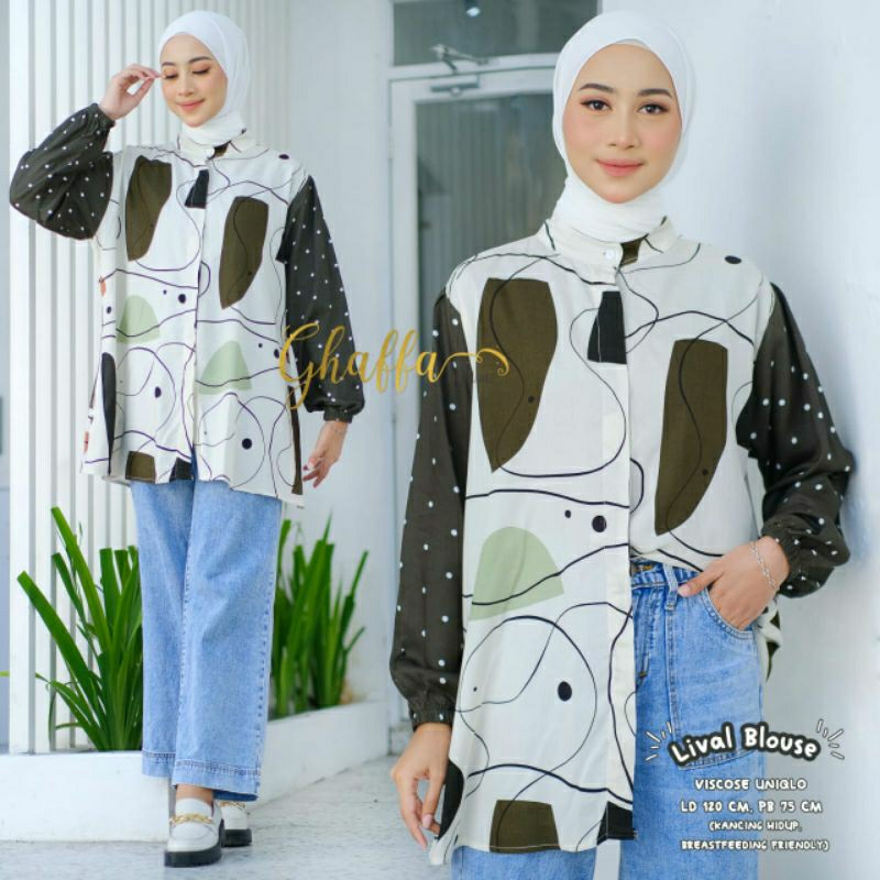 GHAFFA THE LABEL Lival blouse jumbo ld 120 bahan rayon viscose uniqlo fit xxl kancing aktif busui at