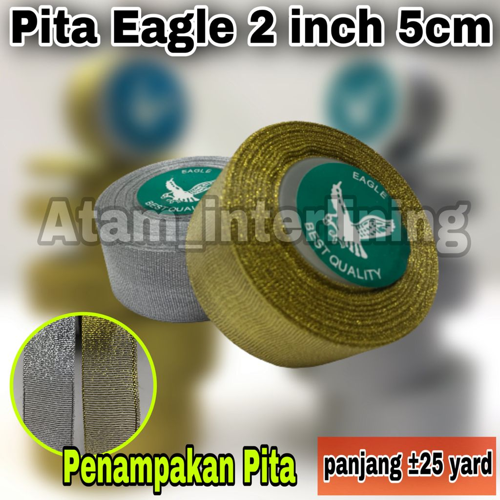 

Pita Gliter 2 inch atau 5cm EAGLE gold silver emas perak berbagai ukuran roll | Pita Lebar metalik KADO PARCEL HAMPERS 5cm 2 inch inc in