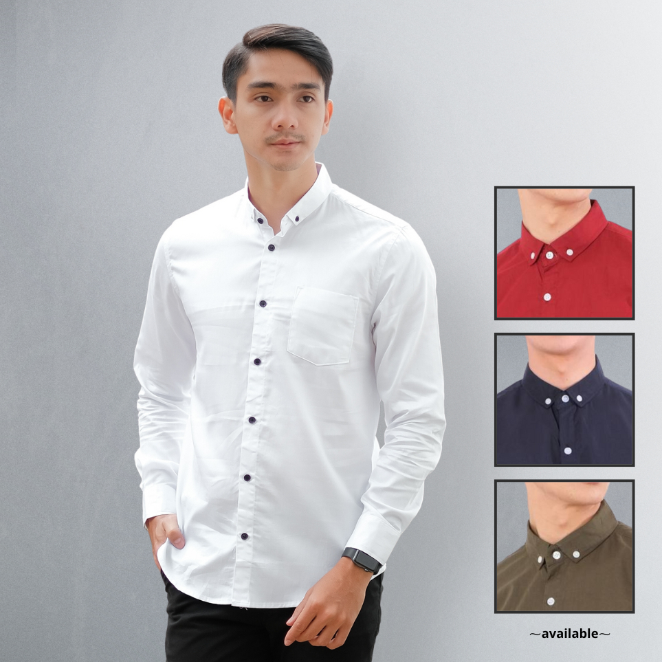 Kemeja Pria Lengan Panjang Slim fit Hitam Putih Polos Kameja Hem Cowok Formal Lengan Panjang Pria