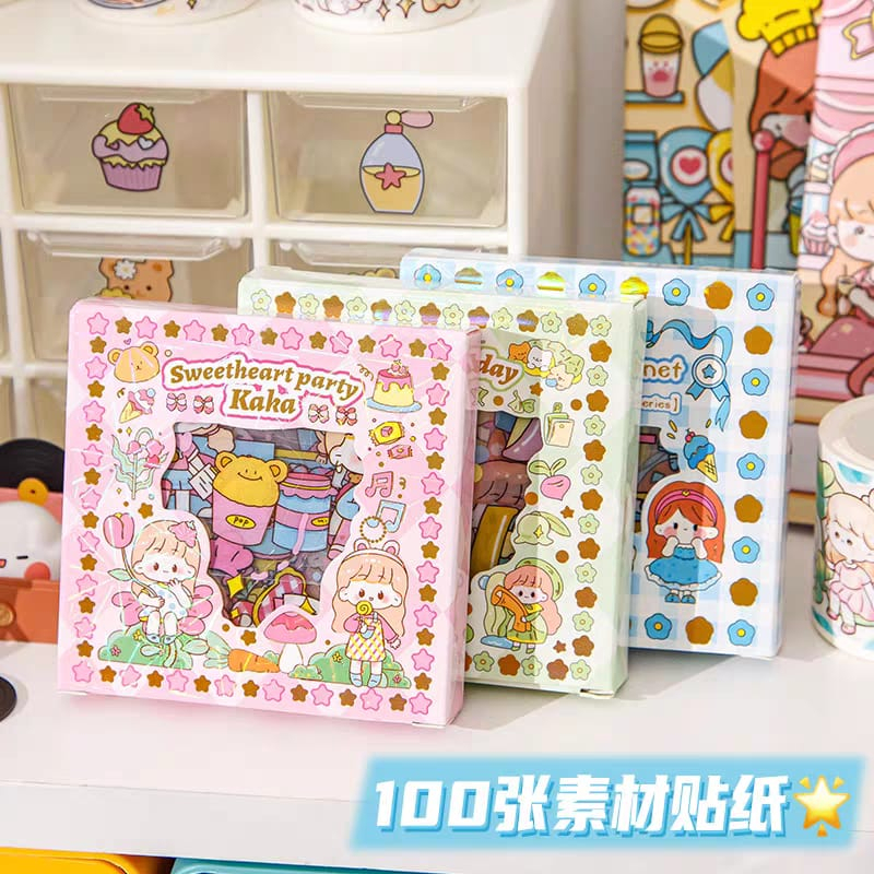 ISI 100 Lembar STIKER VIRAL ANTI AIR MOMO NONO KOREA BOX KECIL LUCU SENMU DIY - STICKET WATERPROOF AESTETIC