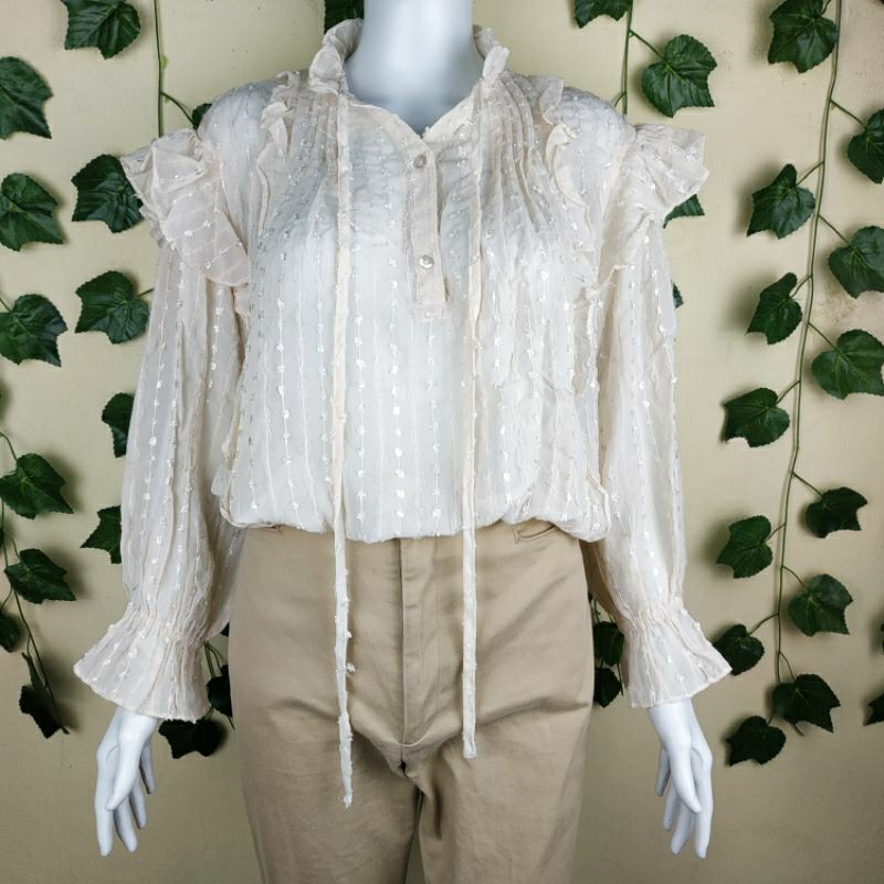 Preloved P❤️ Mantan Bukan Baru Premium CR51 blouse blus atasan wanita sifon timbul mewah krem muda t