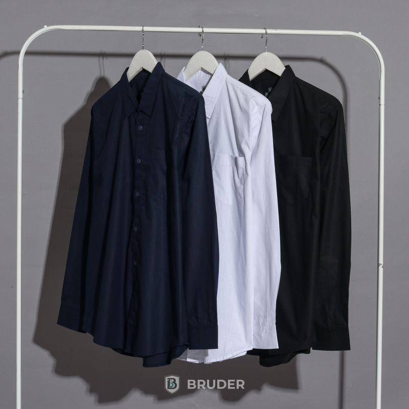 Baju Kemeja Pria Dewasa Lengan Panjang Terbaru Polos Basic Bahan katun By Bruder