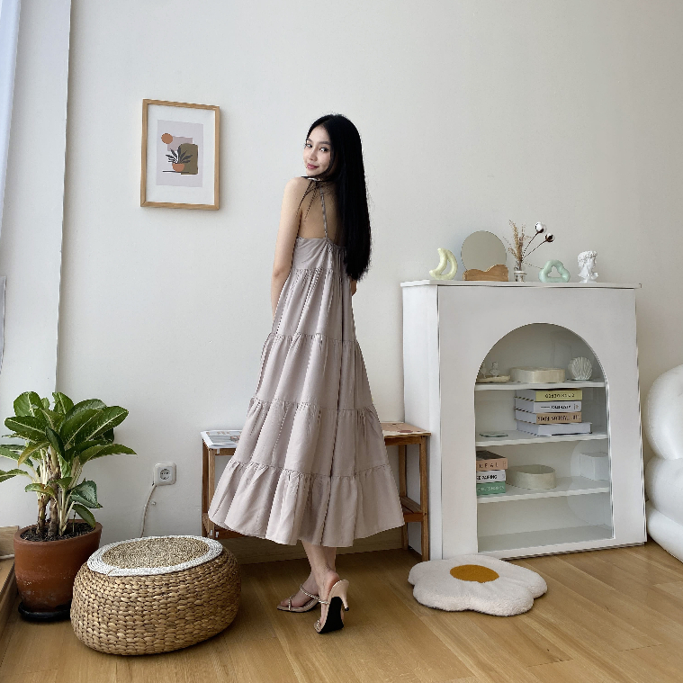 Sava Flowy Dress - Dress Wanita Midi - Casual Dress - Dress Korean Style