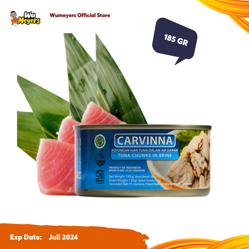

Carvinna Tuna Chunks in Brine (Ikan Tuna Kaleng)