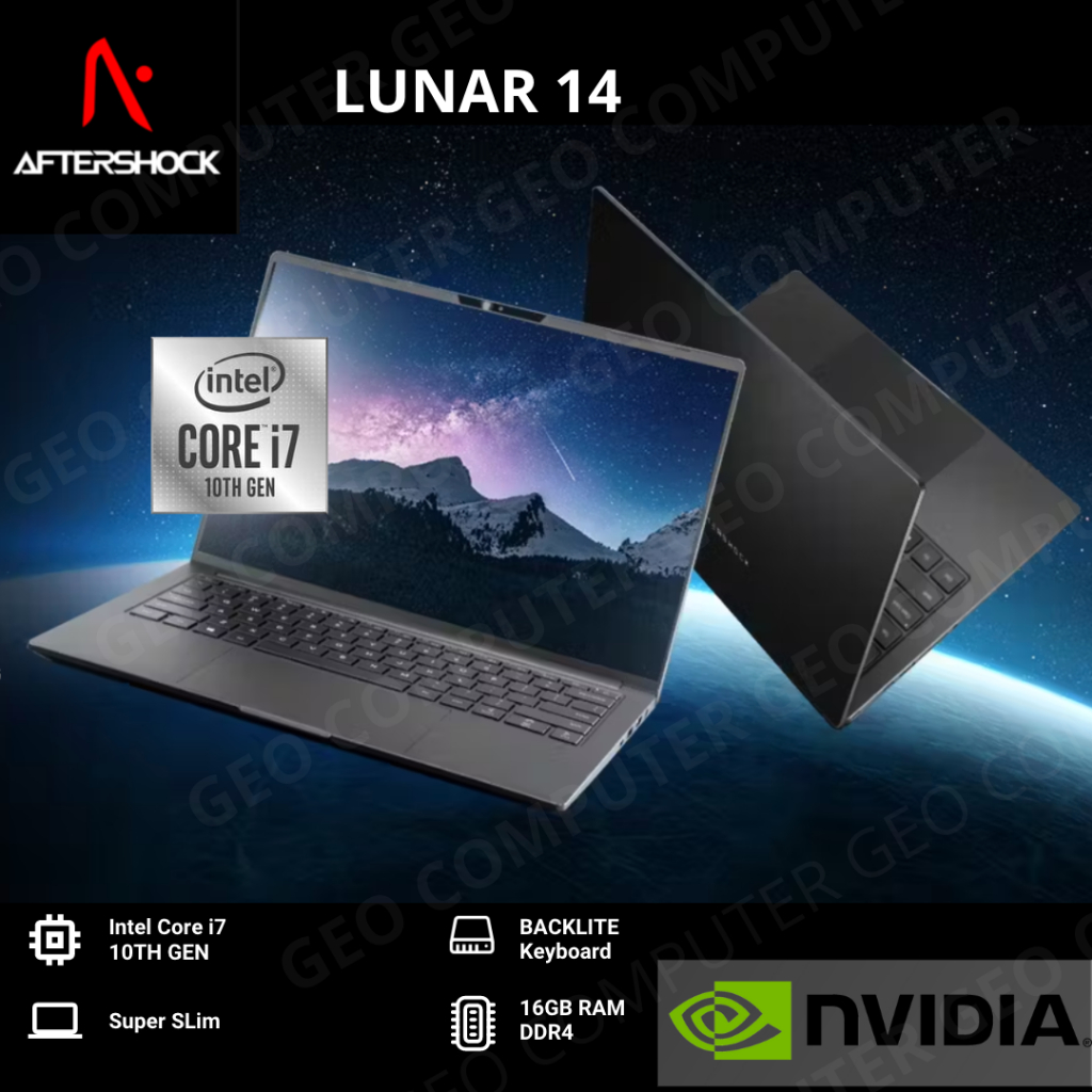 PROMO AFTERSHOCK Lunar 14 Intel Core i7-10TH/NVIDIA/BACKLITE/LAPTOP DESAIN GAMING