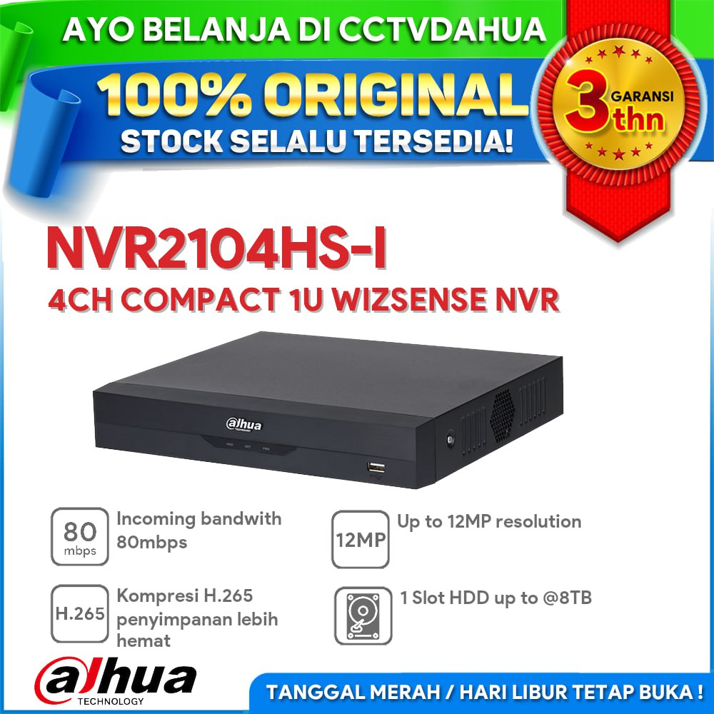 DAHUA NVR2104HS-I NVR 4 CHANNEL WIZSENSE BERGARANSI RESMI 3 TAHUN