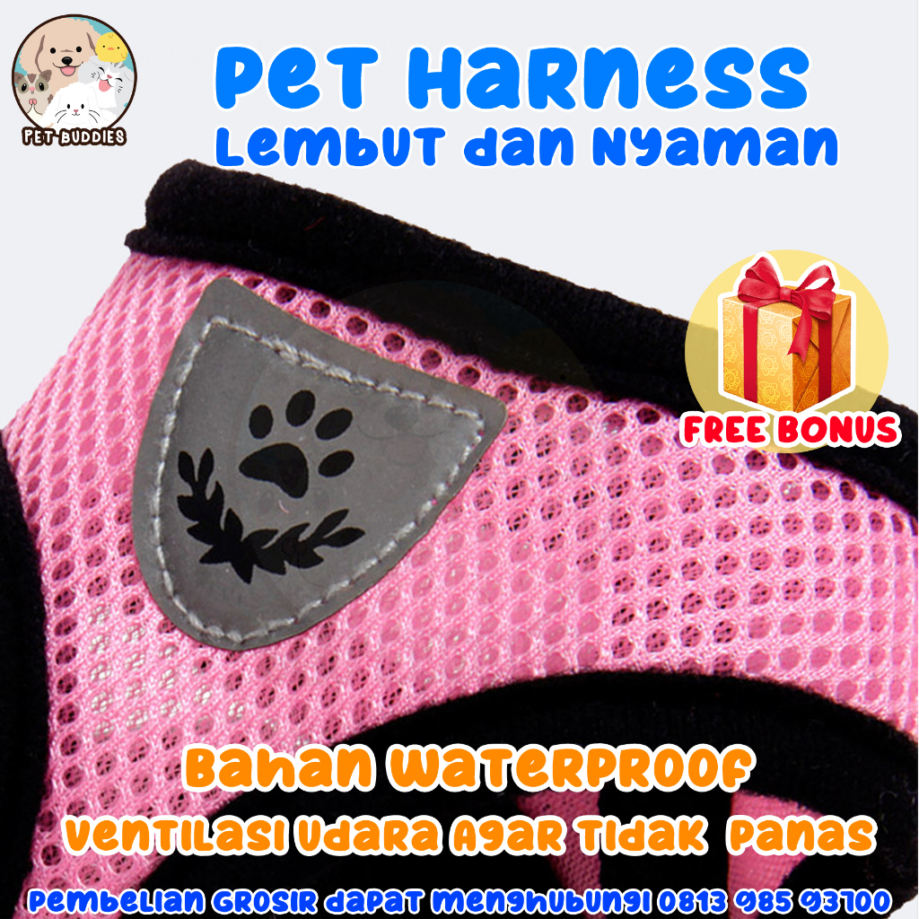 Rompi Kucing Jaring Pet Harness Anjing/Kucing Reflektif Bersirkulasi