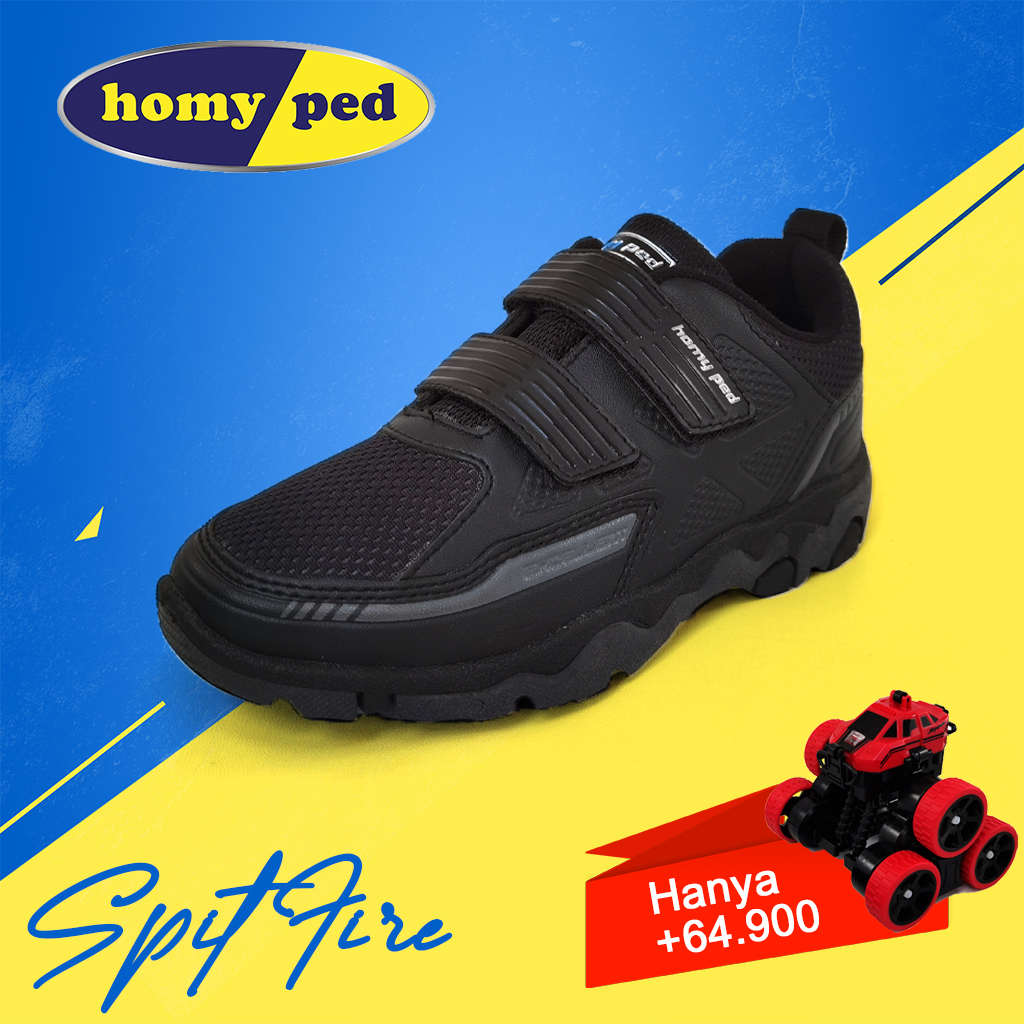 Homyped - Spit Fire Sepatu Sekolah Anak Warna Hitam All Black