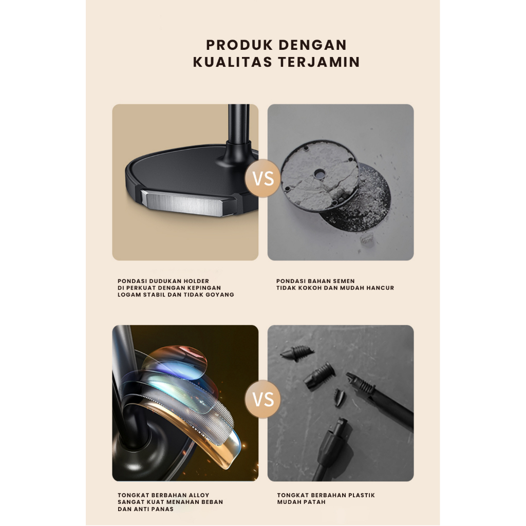 WEEAN Phone Holder Hp Dudukan Meja Tripod Handphone Multifungsi Bahan Carbon Steel Untuk Aktivitas Nonton Dan Live Streaming Dapat Putar 360° Adjustable Tinggi 37cm Clamp untuk Stabilitas Optimal Kokoh Awet-2