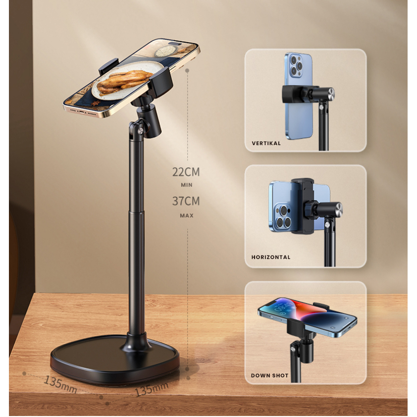 WEEAN Phone Holder Hp Dudukan Meja Tripod Handphone Multifungsi Bahan Carbon Steel Untuk Aktivitas Nonton Dan Live Streaming Dapat Putar 360° Adjustable Tinggi 37cm Clamp untuk Stabilitas Optimal Kokoh Awet-1